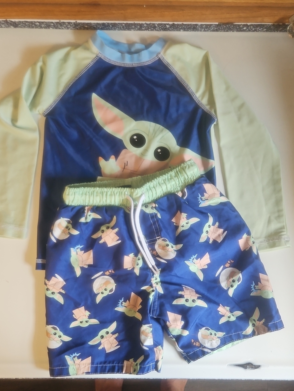 Star Wars Blue & Light Green Baby Yoda Kids Rashguard Swim Set